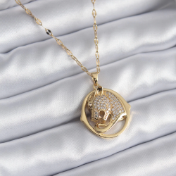 Mey İthalat® 316L Çelik Gold Renk Zirkon Taşlı Jaguar Model Kadın Kolye