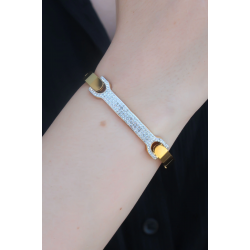 Mey İthalat® 316L Çelik Gold Renk Zirkon Taşlı Kadın Kelepçe