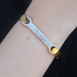 Mey İthalat® 316L Çelik Gold Renk Zirkon Taşlı Kadın Kelepçe