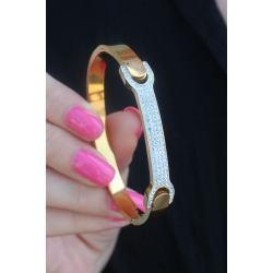 Mey İthalat® 316L Çelik Gold Renk Zirkon Taşlı Kadın Kelepçe