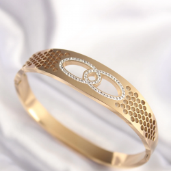 Mey İthalat® 316L Çelik Gold Renk Zirkon Taşlı Kadın Kelepçe Bilezik