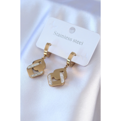 Mey İthalat® 316L Çelik Gold Renk Zirkon Taşlı Kadın Küpe