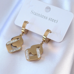 Mey İthalat® 316L Çelik Gold Renk Zirkon Taşlı Kadın Küpe