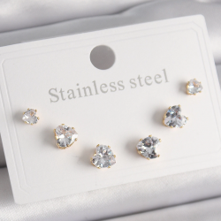 Mey İthalat® 316L Çelik Gold Renk Zirkon Taşlı Kalp Model Kadın Küpe Seti