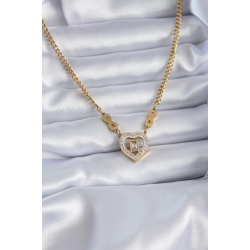 Mey İthalat® 316L Çelik Gold Renk Zirkon Taşlı Kalp Model Sonsuzluk Detay Kadın Kolye