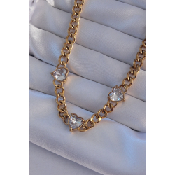 Mey İthalat® 316L Çelik Gold Renk Zirkon Taşlı Kalp Model Zincir Kolye