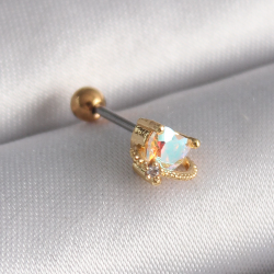 Mey İthalat® 316L Çelik Gold Renk Zirkon Taşlı Kalp Tragus Piercing