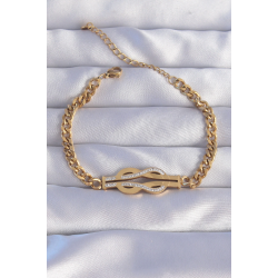 Mey İthalat® 316L Çelik Gold Renk Zirkon Taşlı Kemer Tokası Model Zincir Bileklik