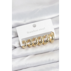 Mey İthalat® 316L Çelik Gold Renk Zirkon Taşlı Kutup Yıldızı Model Halka Küpe Seti