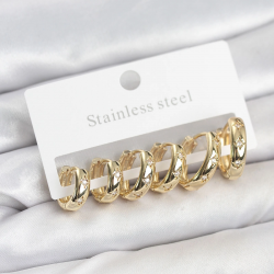 Mey İthalat® 316L Çelik Gold Renk Zirkon Taşlı Kutup Yıldızı Model Halka Küpe Seti