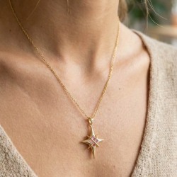 Mey İthalat® 316L Çelik Gold Renk Zirkon Taşlı Kutup Yıldızı Model Kadın Kolye