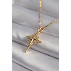 Mey İthalat® 316L Çelik Gold Renk Zirkon Taşlı Kutup Yıldızı Model Kadın Kolye