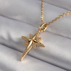 Mey İthalat® 316L Çelik Gold Renk Zirkon Taşlı Kutup Yıldızı Model Kadın Kolye