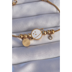 Mey İthalat® 316L Çelik Gold Renk Zirkon Taşlı Mineli Satürn Tasarımlı Bileklik