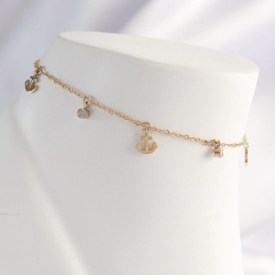 Mey İthalat® 316L Çelik Gold Renk Zirkon Taşlı Minimal Çapa Tasarımlı Halhal