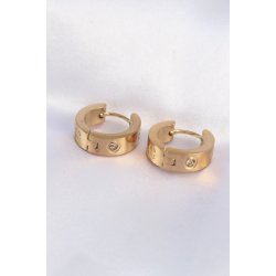 Mey İthalat® 316L Çelik Gold Renk Zirkon Taşlı Minimal Model Halka Küpe