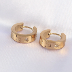 Mey İthalat® 316L Çelik Gold Renk Zirkon Taşlı Minimal Model Halka Küpe