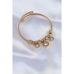 Mey İthalat® 316L Çelik Gold Renk Zirkon Taşlı Model Charm Bileklik