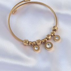 Mey İthalat® 316L Çelik Gold Renk Zirkon Taşlı Model Charm Bileklik