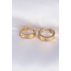 Mey İthalat® 316L Çelik Gold Renk Zirkon Taşlı Model Halka Küpe