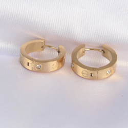 Mey İthalat® 316L Çelik Gold Renk Zirkon Taşlı Model Halka Küpe