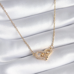 Mey İthalat® 316L Çelik Gold Renk Zirkon Taşlı Model Kadın Kolye