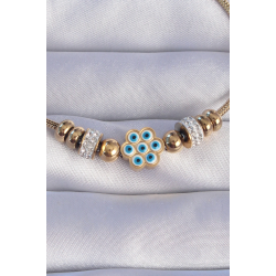 Mey İthalat® 316L Çelik Gold Renk Zirkon Taşlı Nazarlı Çiçek Tasarımlı Bileklik