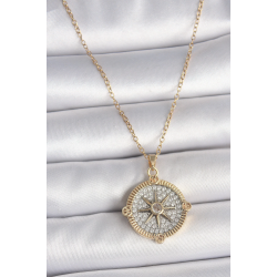 Mey İthalat® 316L Çelik Gold Renk Zirkon Taşlı Pusula Model Kadın Kolye