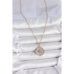 Mey İthalat® 316L Çelik Gold Renk Zirkon Taşlı Pusula Model Kadın Kolye