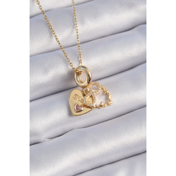 Mey İthalat® 316L Çelik Gold Renk Zirkon Taşlı Sonsuzluk Kalp Figür Charm Model Kadın Kolye