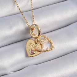 Mey İthalat® 316L Çelik Gold Renk Zirkon Taşlı Sonsuzluk Kalp Figür Charm Model Kadın Kolye