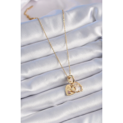 Mey İthalat® 316L Çelik Gold Renk Zirkon Taşlı Sonsuzluk Kalp Figür Charm Model Kadın Kolye