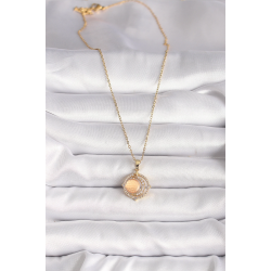 Mey İthalat® 316L Çelik Gold Renk Zirkon Taşlı Turuncu Sedefli Hilal Model Kadın Kolye