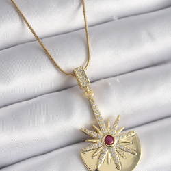 Mey İthalat® 316L Çelik Gold Renk Zirkon Taşlı Yıldız Model Kadın Kolye