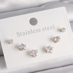 Mey İthalat® 316L Çelik Gold Renk Zirkon Taşlı Yıldız Model Kadın Küpe Seti