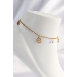 Mey İthalat® 316L Çelik Gold Renk Zirkon Taşlı Yıldızlı Halhal