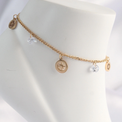 Mey İthalat® 316L Çelik Gold Renk Zirkon Taşlı Yıldızlı Halhal