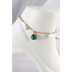 Mey İthalat® 316L Çelik Gold Renk Zümrüt Taş Tasarımlı Halhal