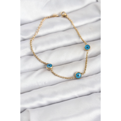 Mey İthalat® 316L Çelik Gold Renkli Nazar Boncuk Model Kadın Bileklik