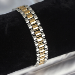 Mey İthalat® 316L Çelik Gold ve Gümüş Renk 12 mm Kalınlık Erkek Bileklik