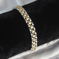 Mey İthalat® 316L Çelik Gold ve Gümüş Renk 7 mm Kalınlık Erkek Bileklik