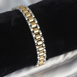 Mey İthalat® 316L Çelik Gold ve Gümüş Renk 9 mm Kalınlık Erkek Bileklik