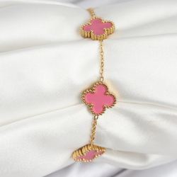 Mey İthalat® 316L Çelik Gold Zincir Pembe Yonca Renk Bileklik