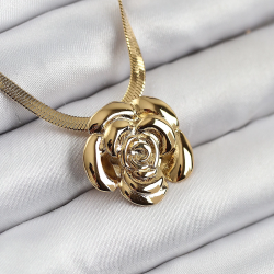 Mey İthalat® 316L Çelik Gül Figürlü İtalyan Zincir Model Gold Renk Kadın Kolye