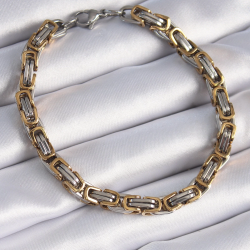 Mey İthalat® 316L Çelik Gümüş Gold Renk Kral Zincir Model Erkek Bileklik