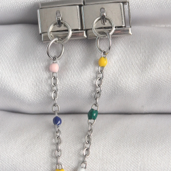 Mey İthalat® 316L Çelik Gümüş Renk 2'Li Sallantı Zincir Model Nomination Charm