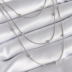 Mey İthalat® 316L Çelik Gümüş Renk 3'lü Topçuk Detay Kadın Kolye