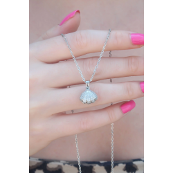 Mey İthalat® 316L Çelik Gümüş Renk Açılır Midye Model Kadın Kolye