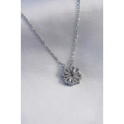 Mey İthalat® 316L Çelik Gümüş Renk Açılır Yonca Model Kadın Kolye