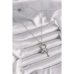 Mey İthalat® 316L Çelik Gümüş Renk Ayna Ayıcık Model Zirkon Taşlı Kalp Detay Kadın Kolye